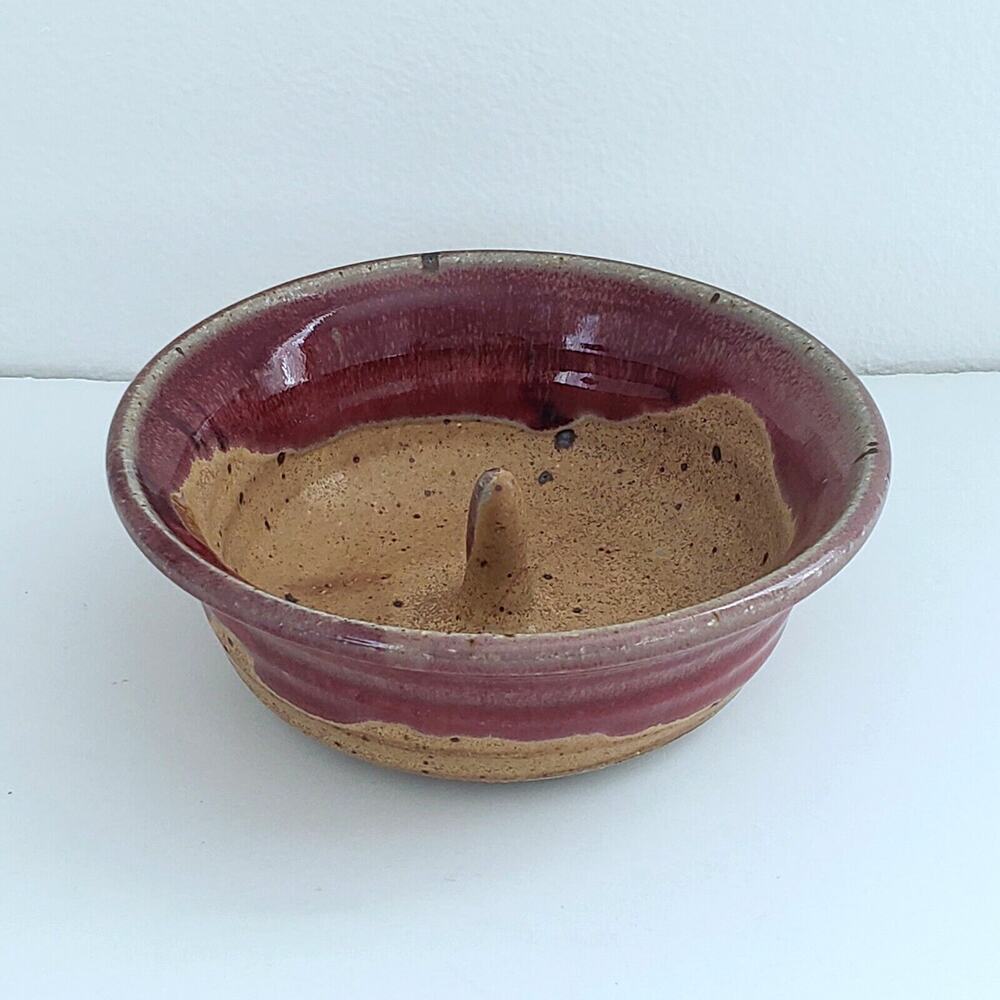 Vintage Studio Pottery Trinket Dish Speckle Drip Glaze Ring Holder Rustic Art 6"